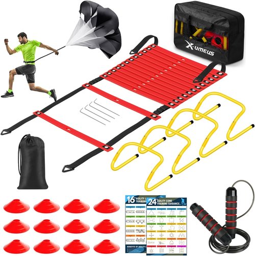 Agility Ladder Speed Training Set - 20ft Ladder, 12 Cones, 4 Hurdles & Jump Rope | Ideal for Soccer, Basketball & Football Training