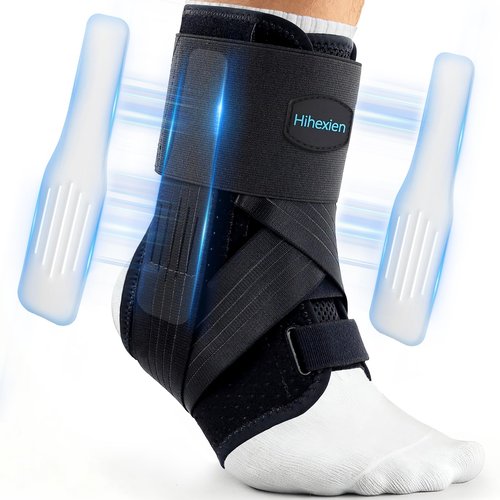Ankle Brace for Sprained Ankle, Ankle Brace for Women Men Adjustable & Air Fabric Cool With 2 Removable Side Splints, Ankle Stabilizer for Basketball, Volleyball, Sports, Injury Recovery (Medium)