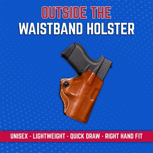 DeSantis Mini Scabbard Gun Holster with Secure Grip, Fits Glock 43 and 43X, Leather Molded Holster, Right-Hand Draw, Unisex, Tan