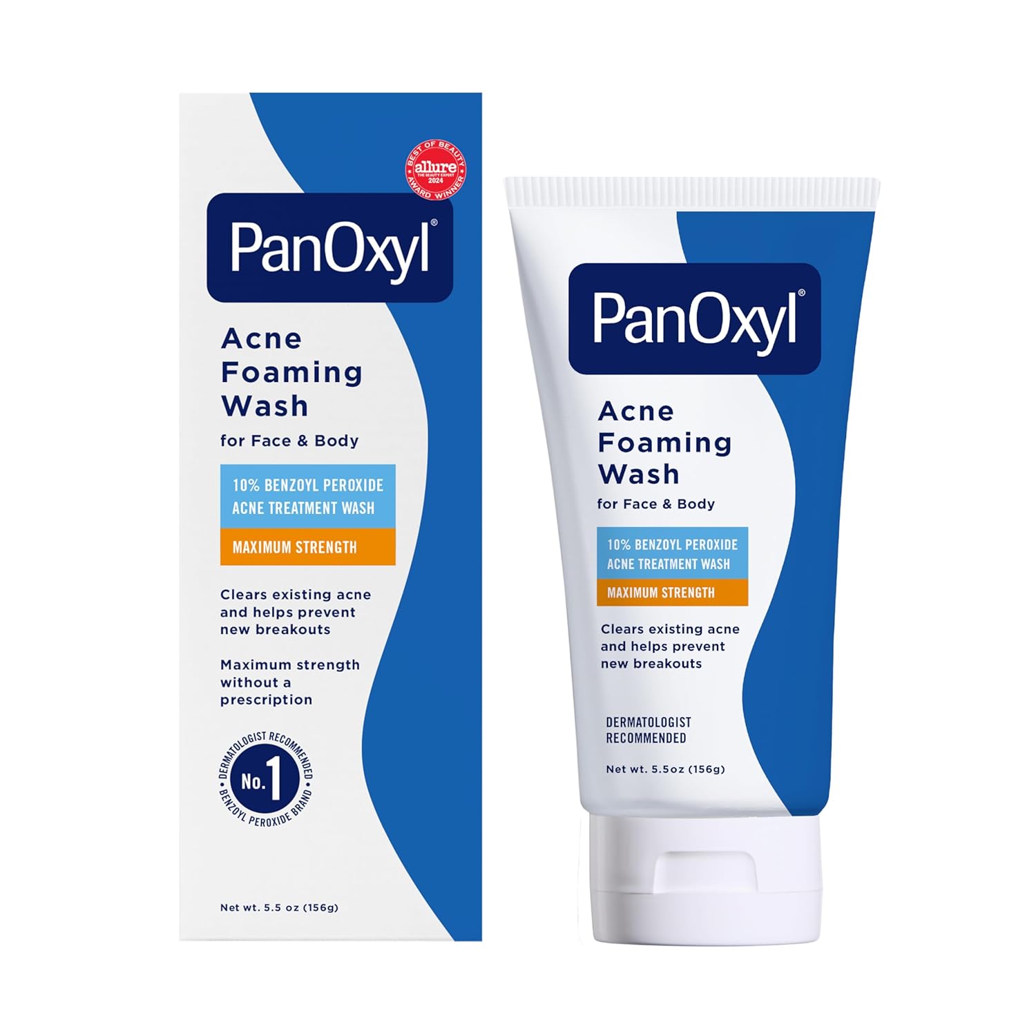 PanOxyl Acne Foaming Wash - Maximum Strength 10% Benzoyl Peroxide Cleanser | 5.5 Oz Tube for Clear Skin
