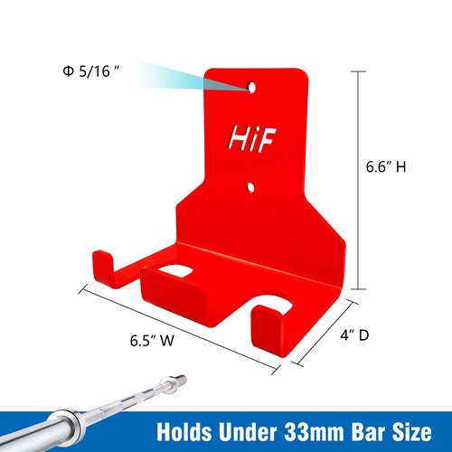 HIFLAME Double Barbell Storage Wall Mounted Storage Rack, Wall Barbell Rack, Olympic Wall Mount Barbell Holder,Vertical Hanging Barbell Rack.Suitable for Gym.Home Fitness. (Red)
