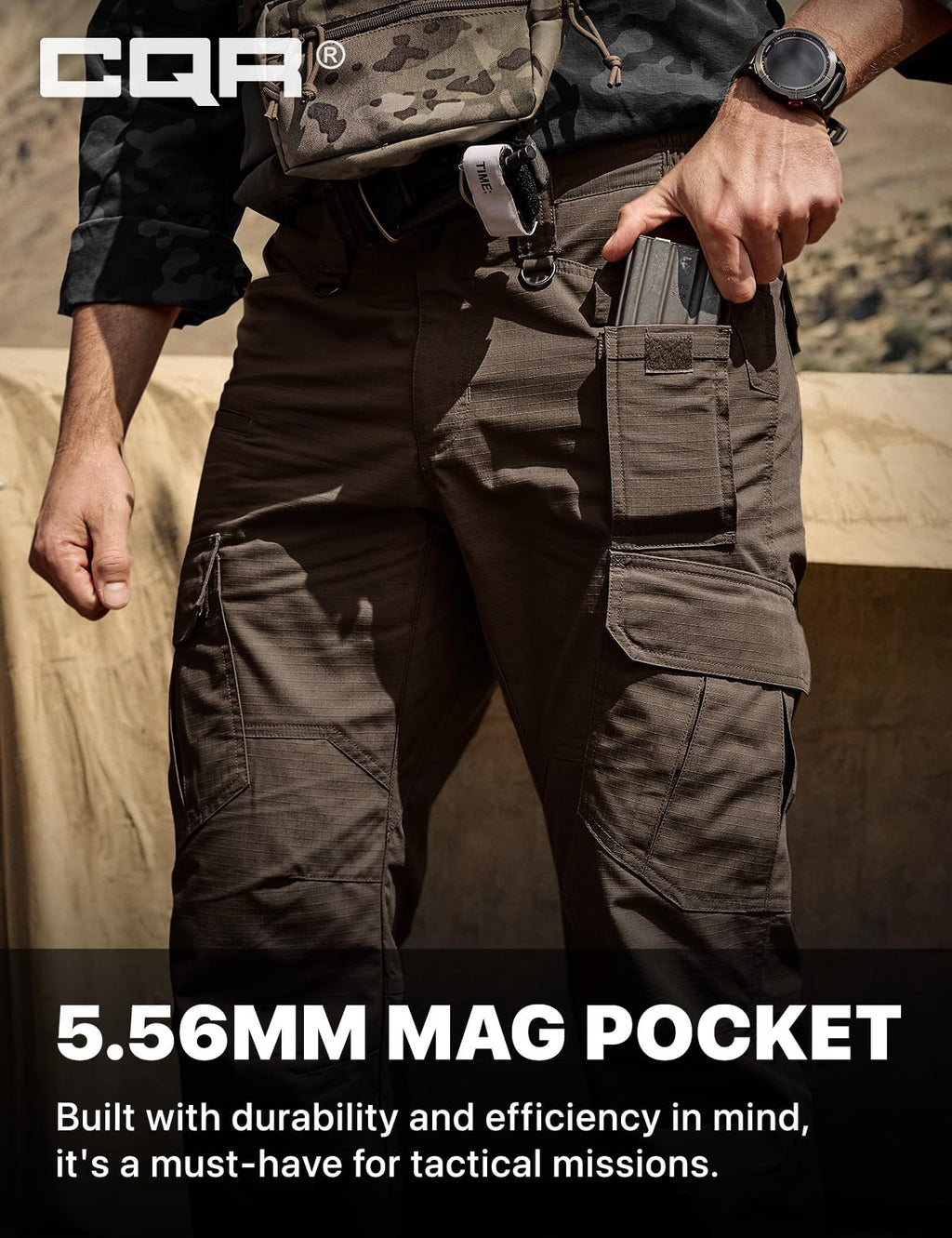 CQR Men's Tactical Pants, Water Resistant Ripstop Cargo Pants, Lightweight EDC Work Hiking Pants, Outdoor Apparel, Duratex Mag Pocket Dark Brown, 32W x 34L
