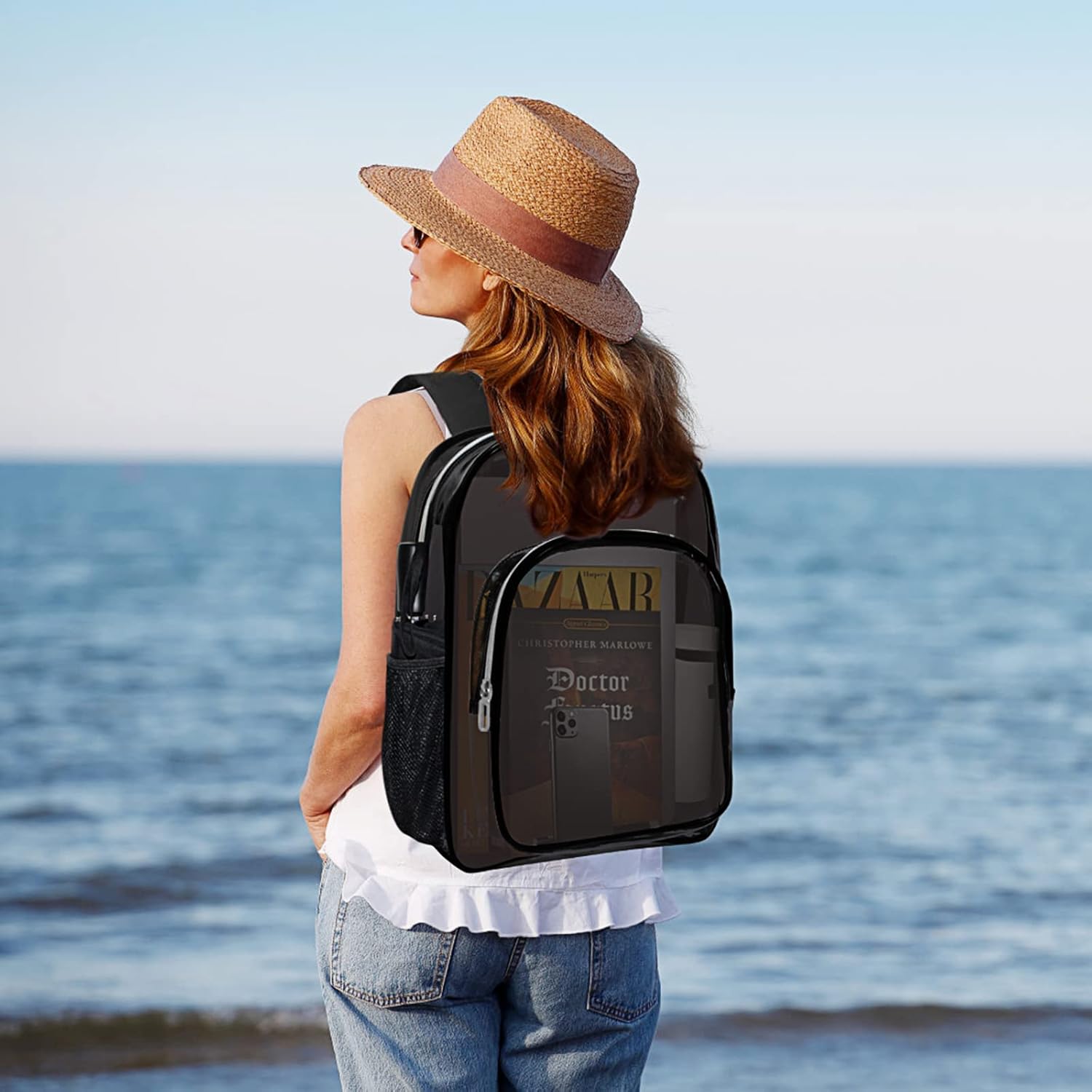 Skiennix Clear Backpack - Heavy Duty Transparent Design for Security Travel | Black Color