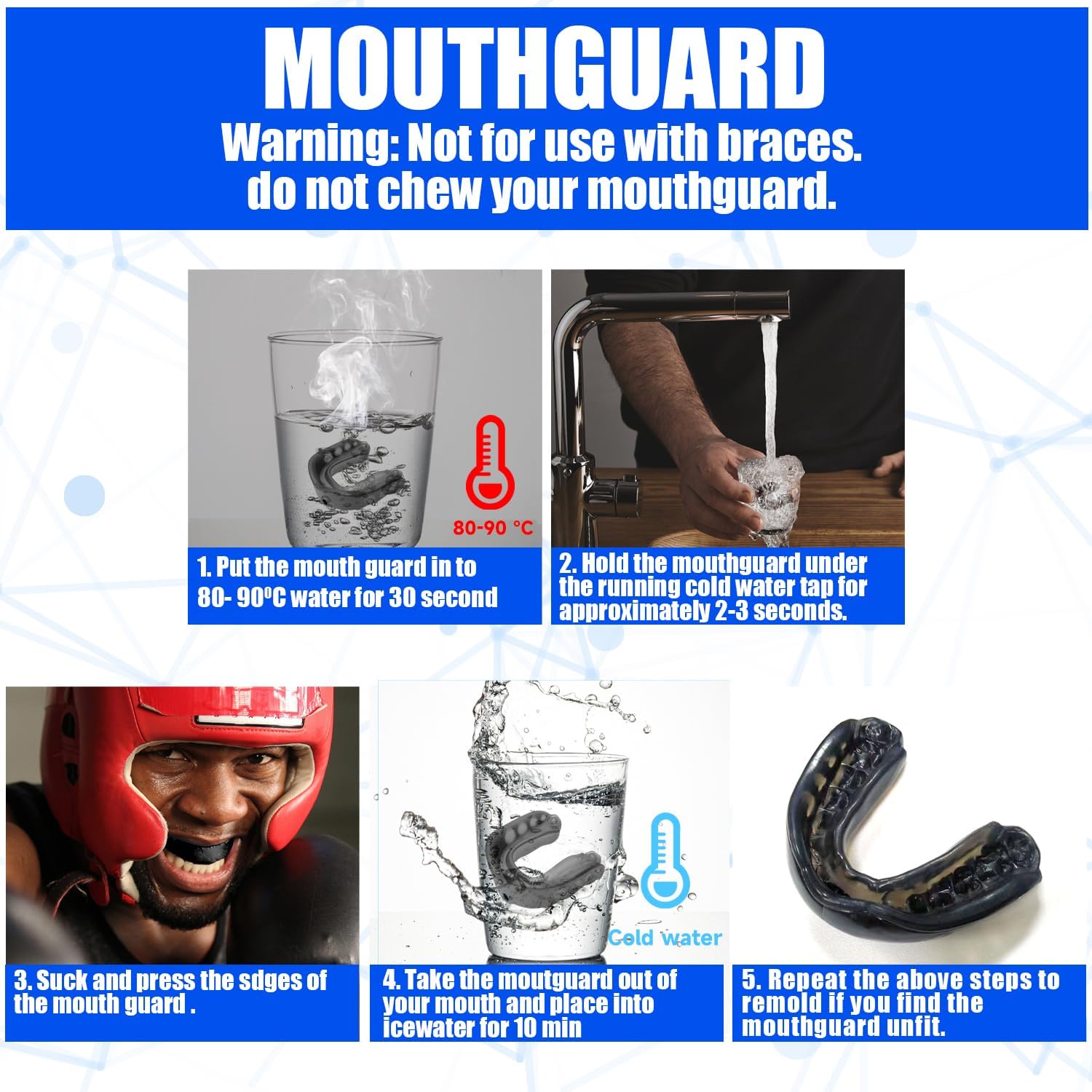 Skiennix Sports Mouth Guard - 2 Pack for Kids | Includes Strap & Box for Football, Basketball, MMA