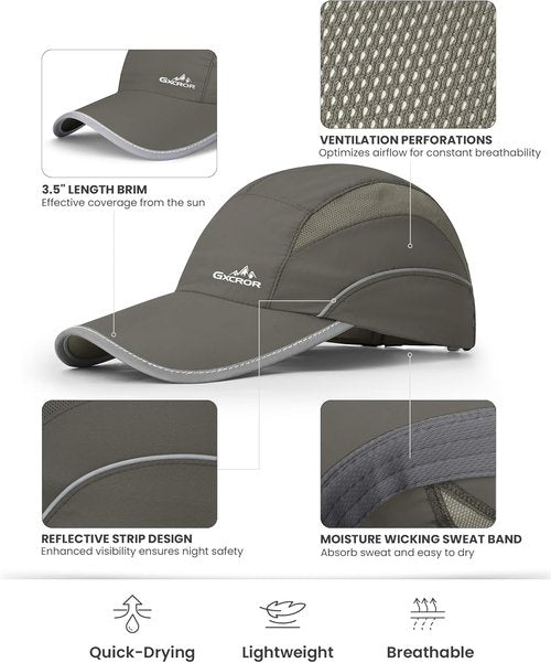 GXCROR Quick-Dry Running Hat - UPF 50+ Breathable Mesh, Reflective Sports Cap for Outdoor Activities