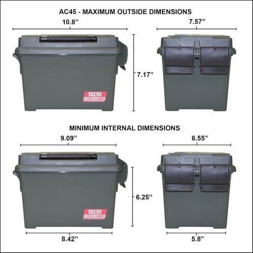 MTM AC45 Ammo Can 45-Caliber Holds 500 Round Case of 45 ACP, Heavy-Duty Dual Latching System, Rugged Polypropylene Plastic, O-Ring Seal System, Water Resistant, USA Made, Forest Green