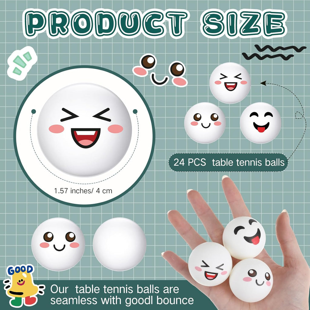 ShinyRelief 24 PCS Table Tennis Balls - Cute Emotion Designs | Fun Gift for Golfers & Players