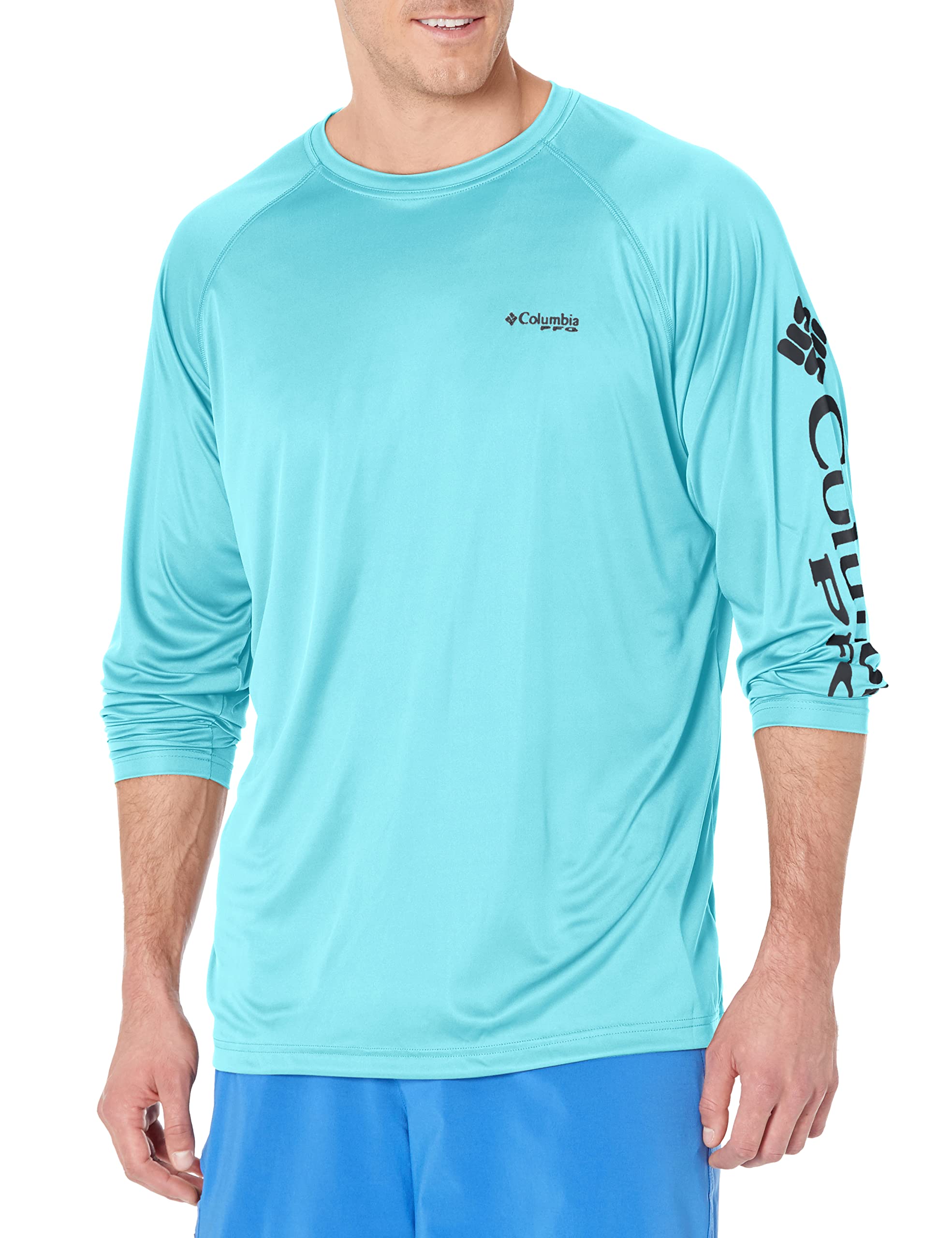 Columbia Men's PFG Terminal Tackle Long Sleeve Fishing Shirt, Gulf Stream/Black Logo, 2X Tall