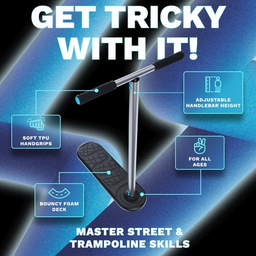 In Do The Trick Scooter Kickstart Classic - Black, Adjustable Handlebar 570/670mm, Ages 6-15 - Trampoline Scooter for Kids 6-15 & Adults, Tricks Indoors & Outdoors