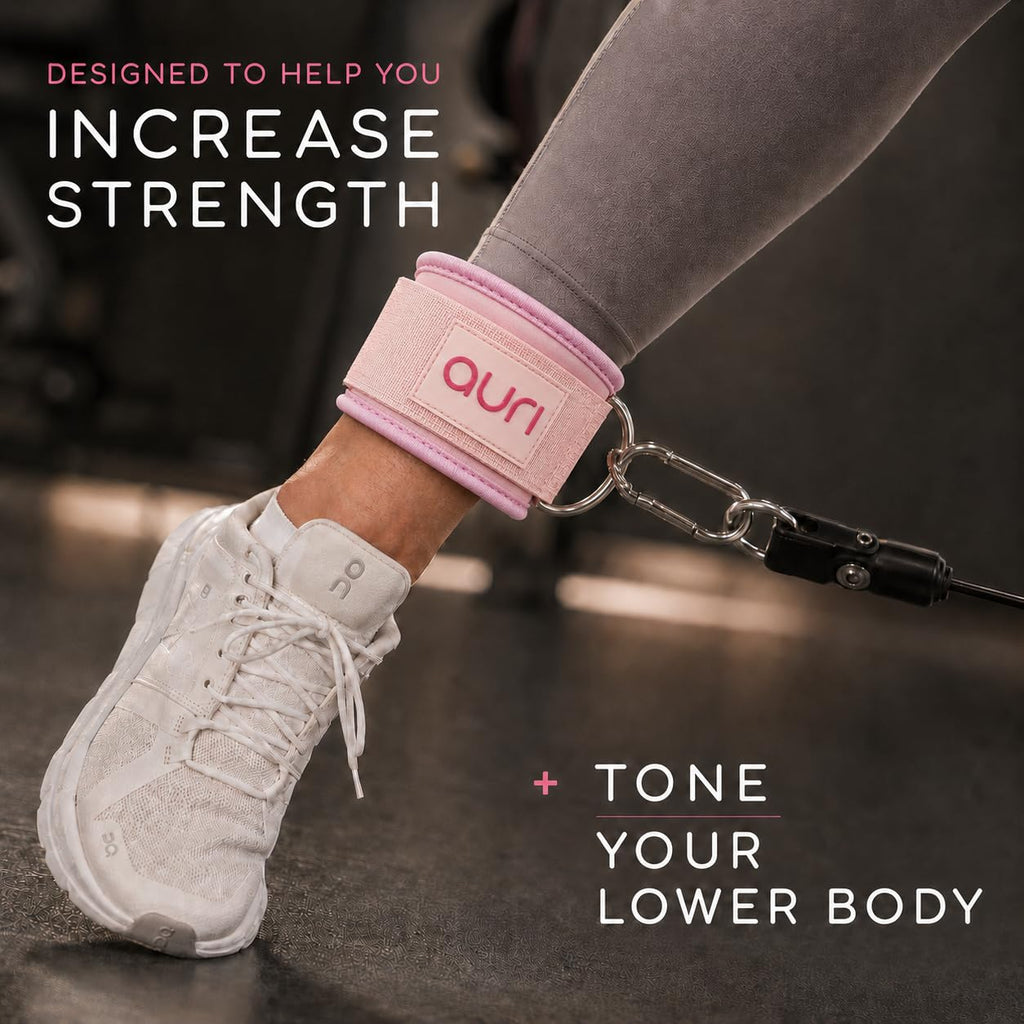 Auri Fit Ankle Strap for Cable Machine - Padded Neoprene Cuff with Stainless Steel D-Ring for Comfort & Support During Glute Kickbacks, Leg Extensions, Hip Abductors & Lower Body Workouts