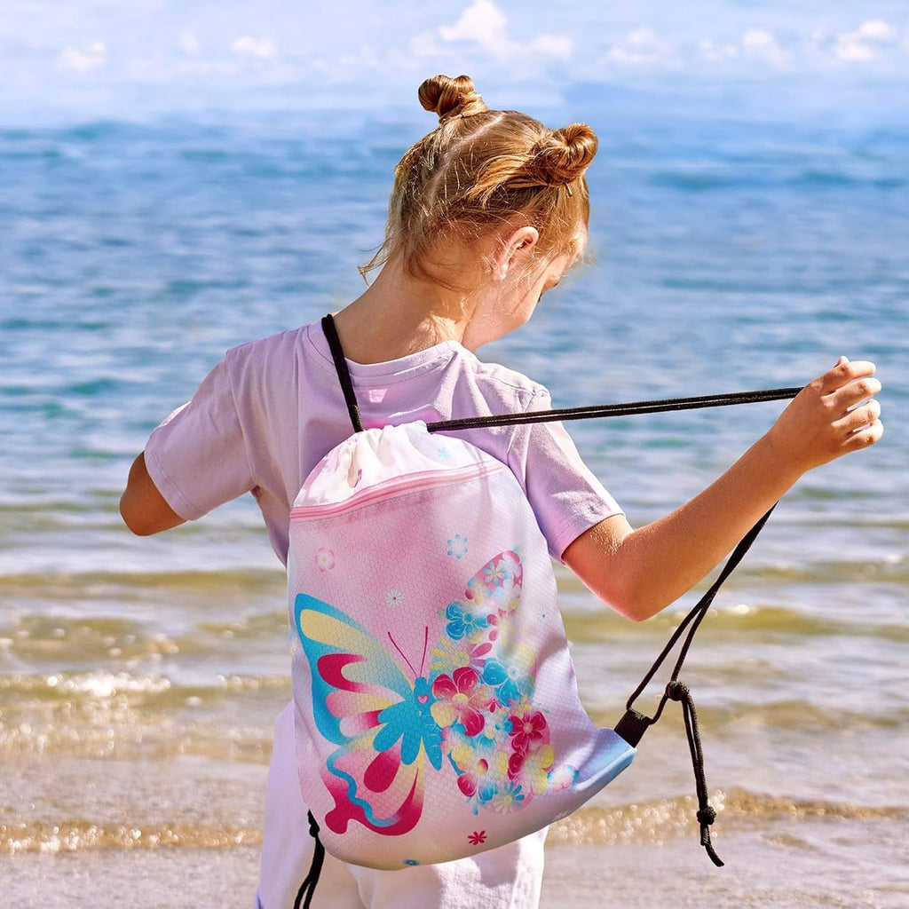 WAWSAM Butterfly Drawstring Backpack for Kids - Waterproof Sports Gym Bag | 13" x 18" Perfect for Beach & Travel