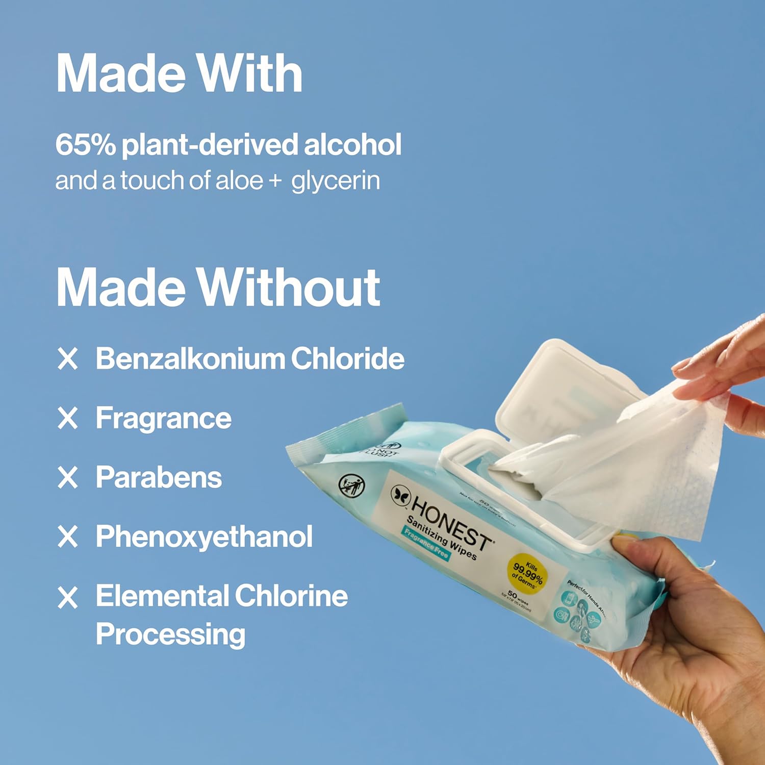 The Honest Company Fragrance-Free Alcohol Wipes - Antibacterial with Aloe, 150 Count, Kills 99% of Germs