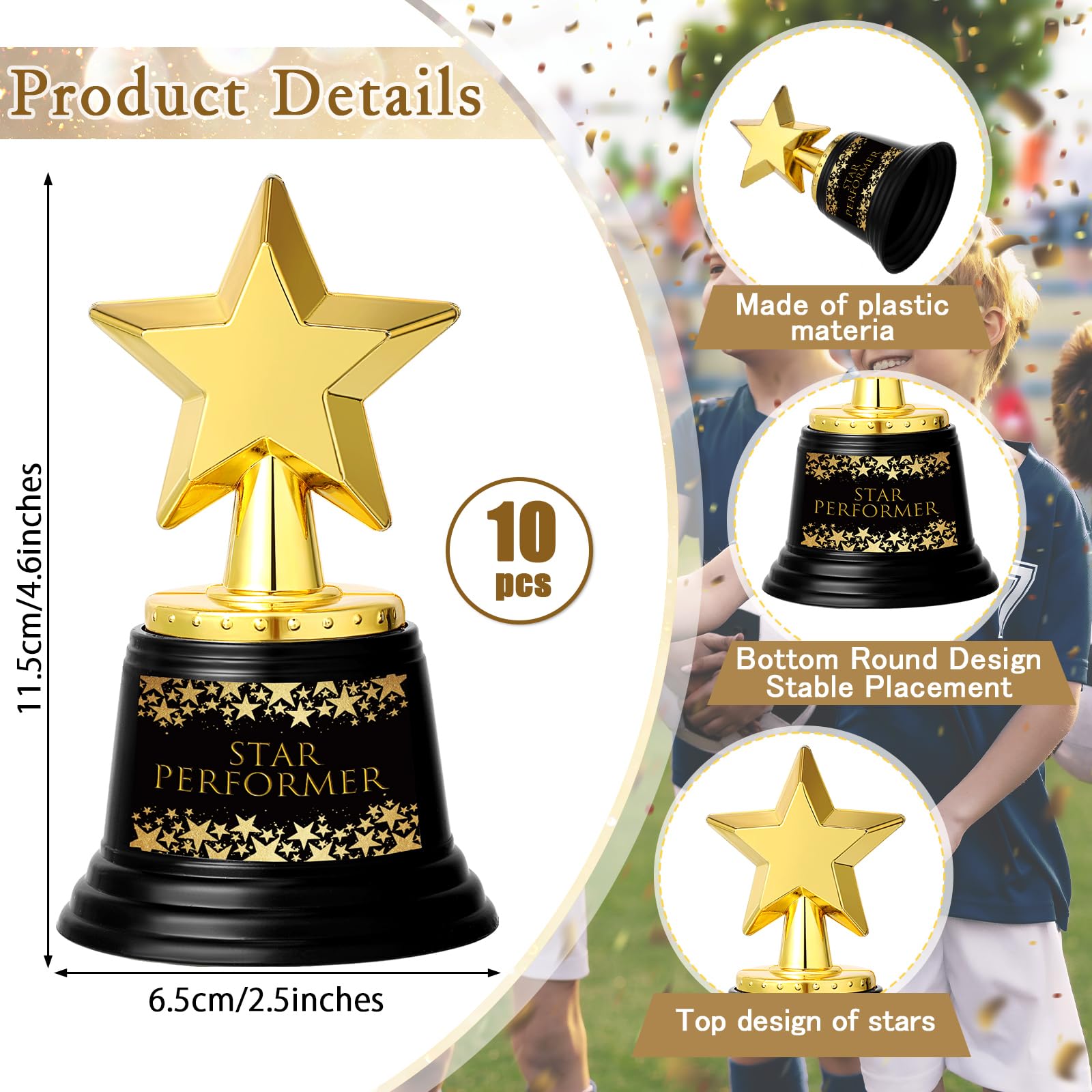 Fumete 10 Pcs 5 Inch Plastic Gold Trophy Award Thank You for Being Awesome Star Thumbs up Award Trophies Bulk Golden Trophies for Employee Teacher (Star Performer)