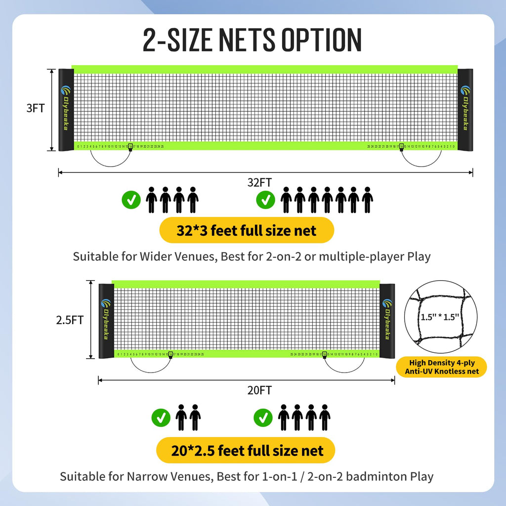 Olybeaka Outdoor Volleyball & Badminton Combo Net Set for Backyard, Beach with 2 Nets, Adjustable Poles, 4 Aluminum Rackets, PU Volleyball, Portable Carry Bag (Black)