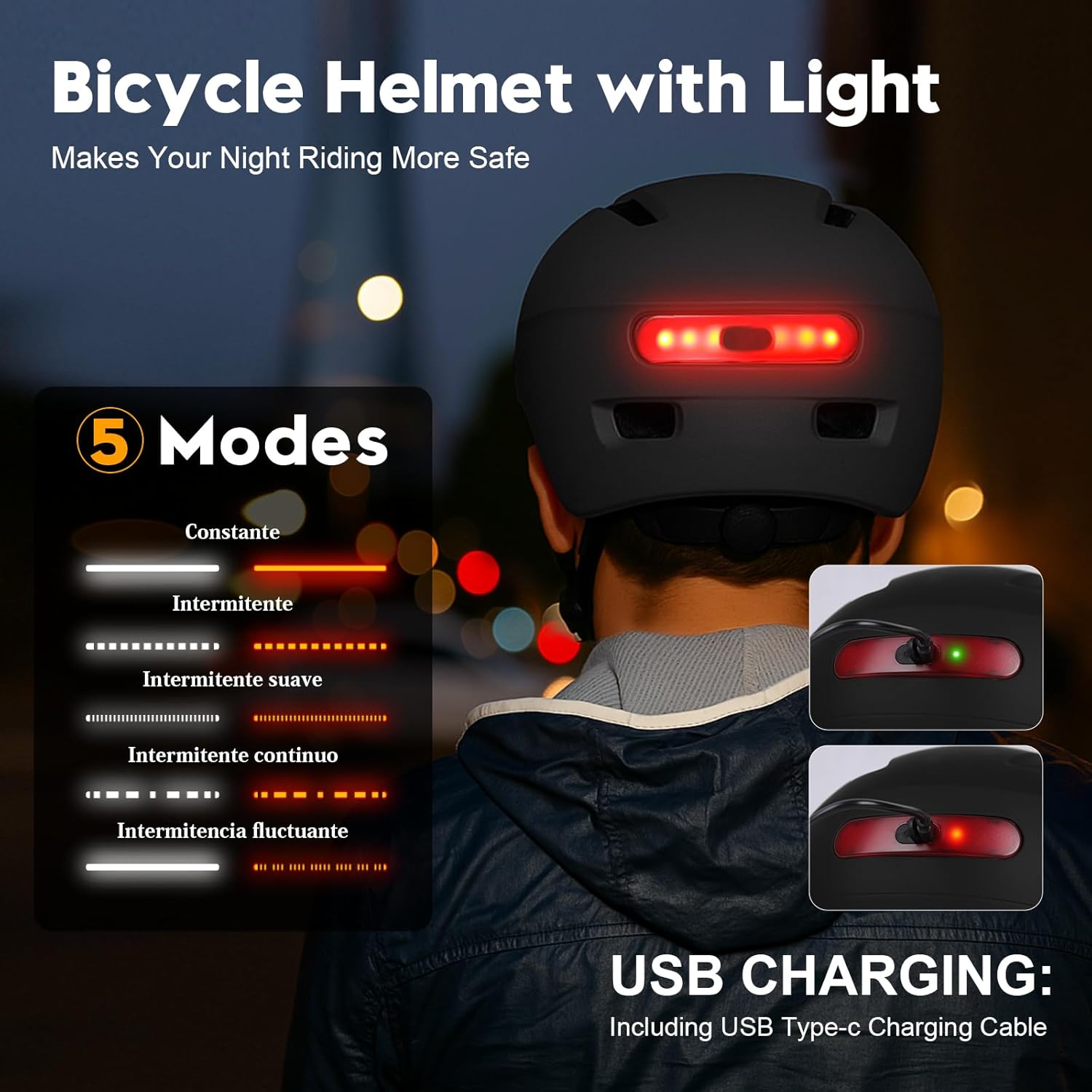 Shinmax Adult Cycling Helmet - USB Rechargeable LED Front & Back Light | Safe & Stylish for Men & Women