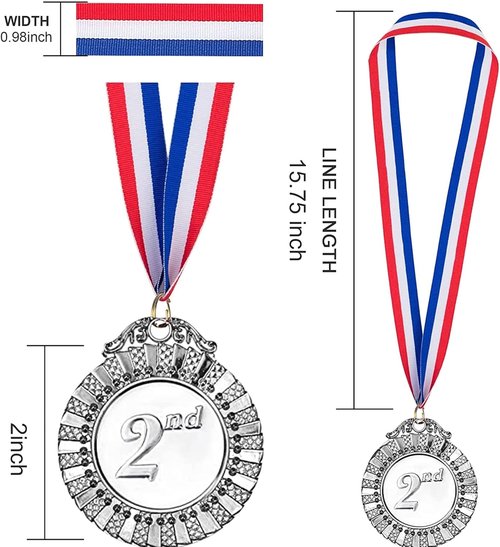 MOMOONNON 12-Piece Metal Award Medals Set - Gold, Silver, Bronze with Red, White, Blue Ribbons | 2 Inch