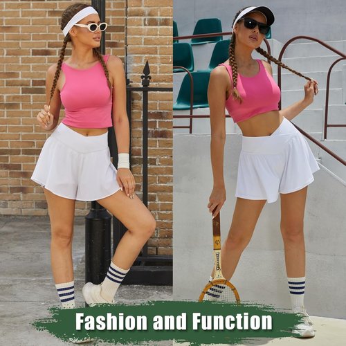 COPYLEAF Crossover Flowy Shorts - 2-in-1 Athletic Butterfly Running Skort with Pocket for Women