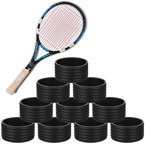10 Pcs Tennis Racket Silicone Racquet Grip Ring Tennis Grip Band Black Tennises Racket Handle Silicone Absorbent Overgrip in Place Tennises Racquet Grips Wrap for Badminton Squash Baseball Handle