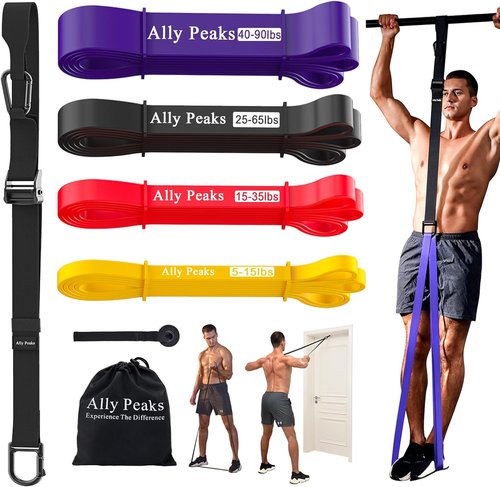 Ally Peaks Pull Up Assistance Bands - Heavy Duty Resistance Bands for Up to 410lbs | Adjustable Size & Fabric Feet/Knee Rest
