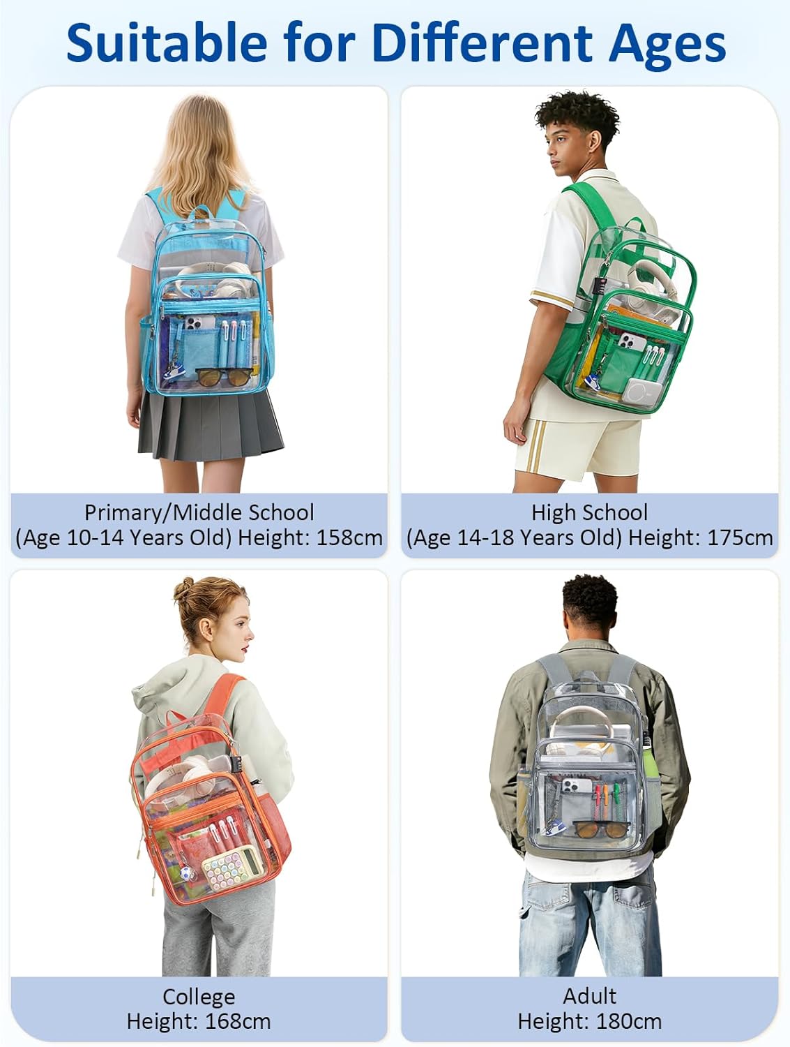 Skiennix Extra Large Clear Backpack - TSA Lock, Heavy Duty Transparent Bookbag for College & Travel | Orange