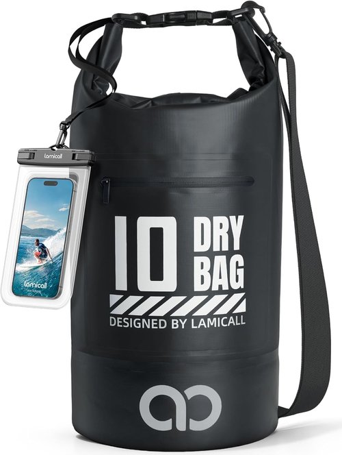 Lamicall Waterproof Dry Bag - Floating Roll Top Backpack with Phone Pouch - 10L, Black