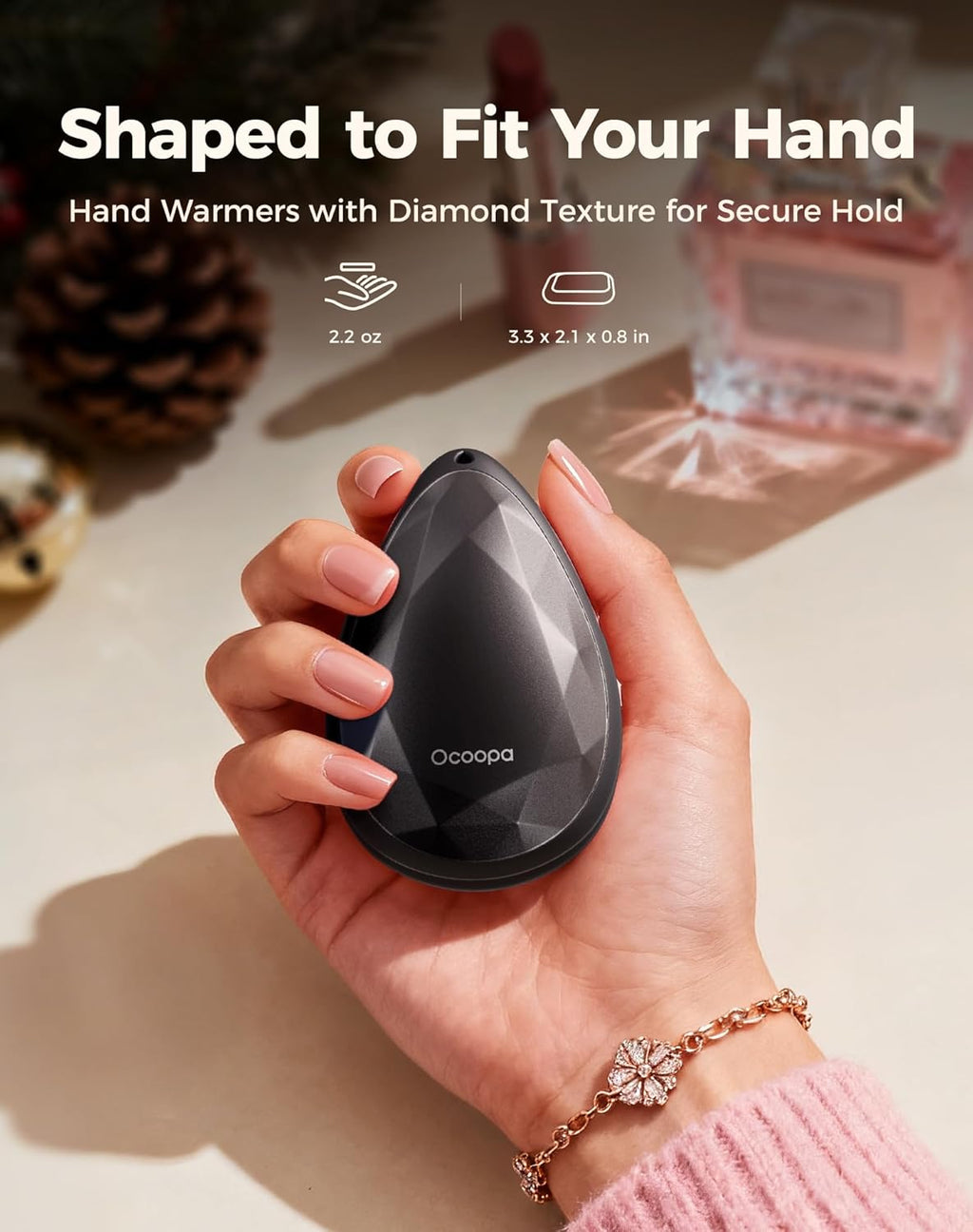 OCOOPA Rechargeable Hand Warmers - Portable Diamond-Shape Electric Heater | 2-Pack for Hiking & Camping