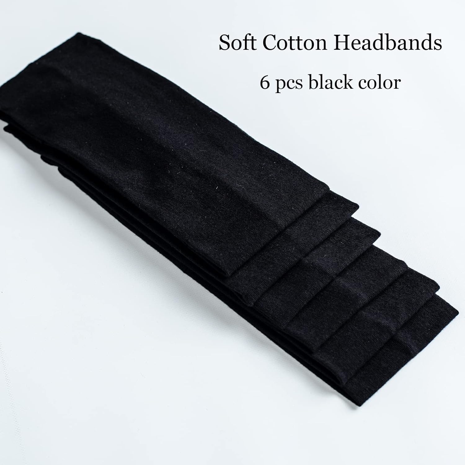 Skiennix 6 Pcs Black Cotton Headbands - Non-Slip, Stretchy Hair Accessories for Women