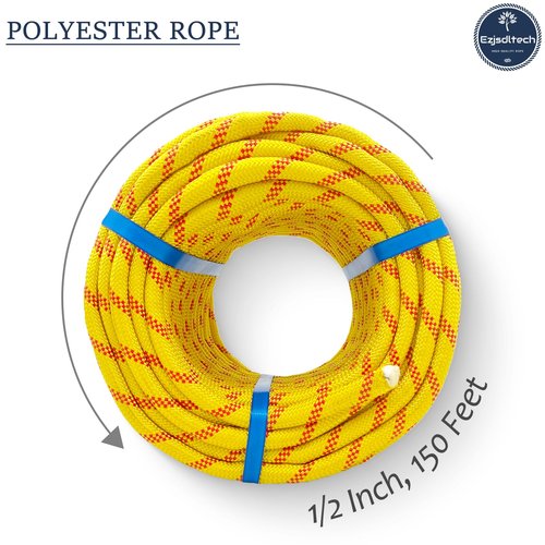 Ezjsdltech 1/2 in x 150 ft Polyester Arborist Rigging Rope, Yellow Braided Tree Climbing Rope 48 Strands for Farm Work and Swinging