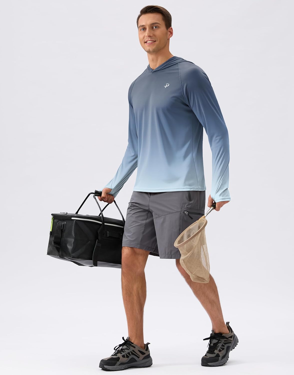 Pudolla Men's Sun Protection Hoodie - UPF 50+ Long Sleeve Rash Guard for Fishing, Hiking & Boating