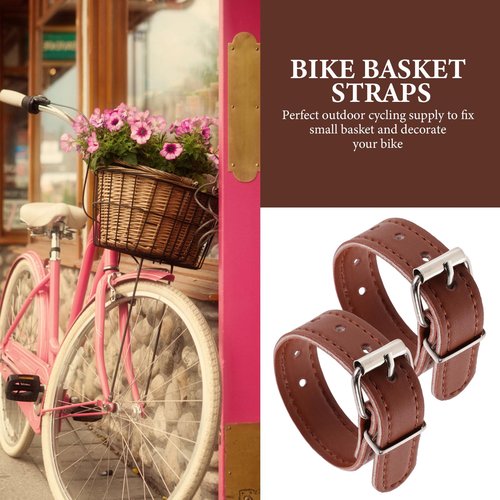 Abaodam 1 Pair Bike Basket Strap Replacement, Adjustable PU Leather Front Basket Fastener with Buckle, Brown Detachable Securing Straps for Bicycle Scooter