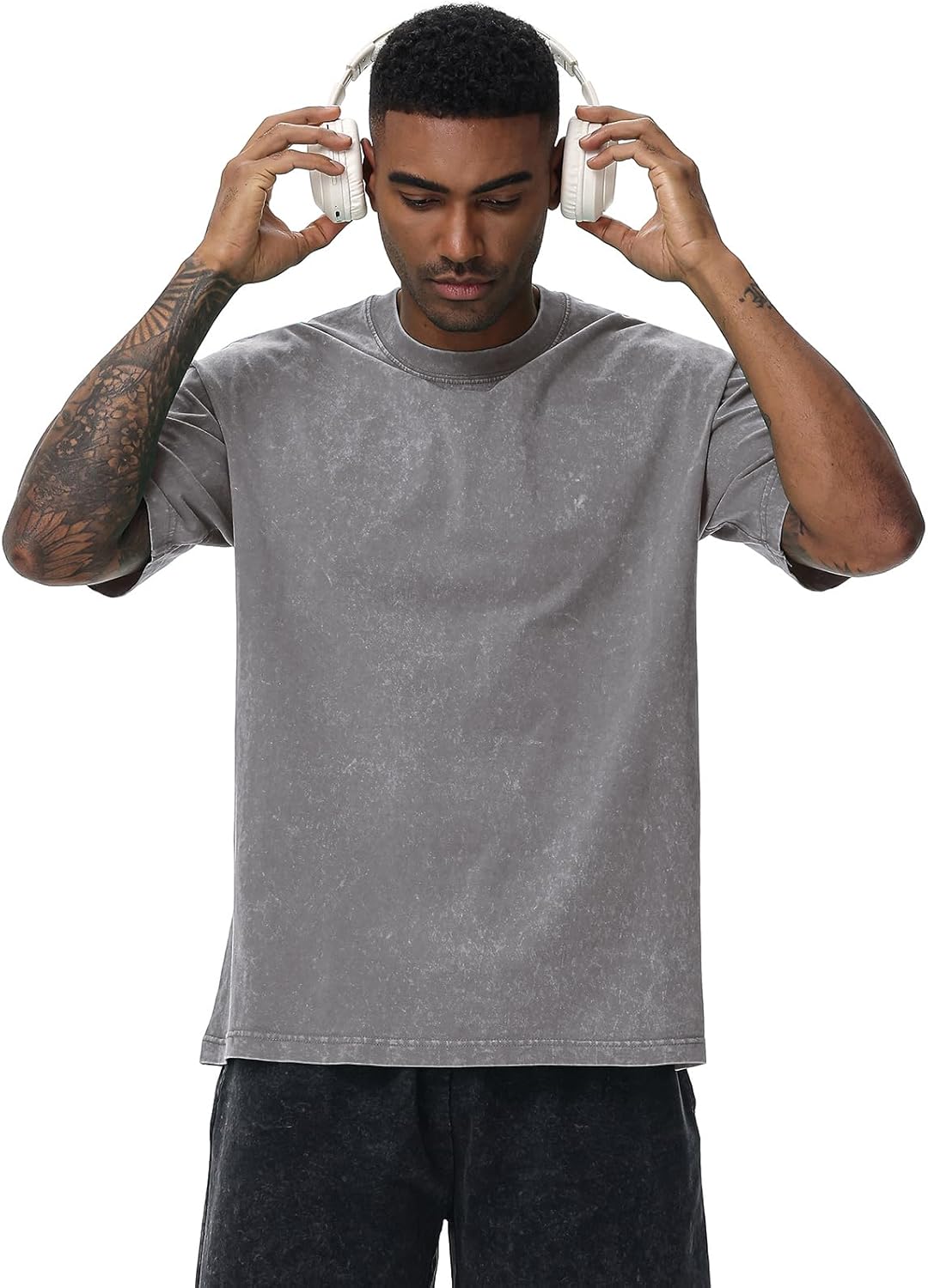 Skiennix Men's Oversized Cotton T-Shirt - Vintage Washed Casual Tee | Unisex Short Sleeve