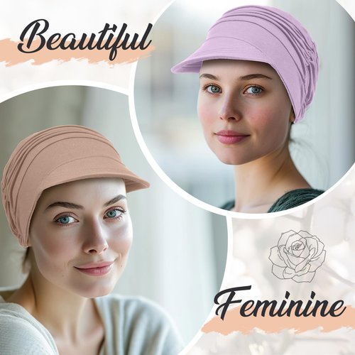 Jamntower 6 Pcs Chemo Cancer Hat for Women Breathable Bamboo Newsboy Baseball Cap Soft Headwear for Cancer Patient Hair Loss (Pink, Purple, Blue, Gray, Beige, Khaki)