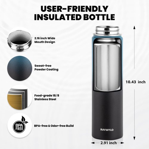 Hydro Flask Insulated Water Bottle - 24oz Triple Wall Vacuum Stainless Steel | Keeps Drinks Cold for 48 Hrs, Hot for 24 Hrs