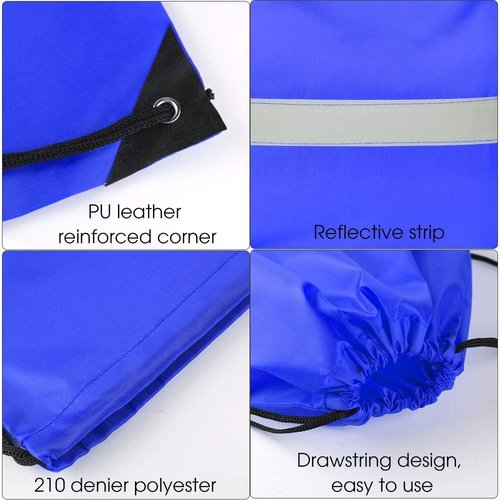 KUUQA Drawstring Backpack - 12 Pcs Reflective Cinch Sacks for Team Sports & Travel - Blue