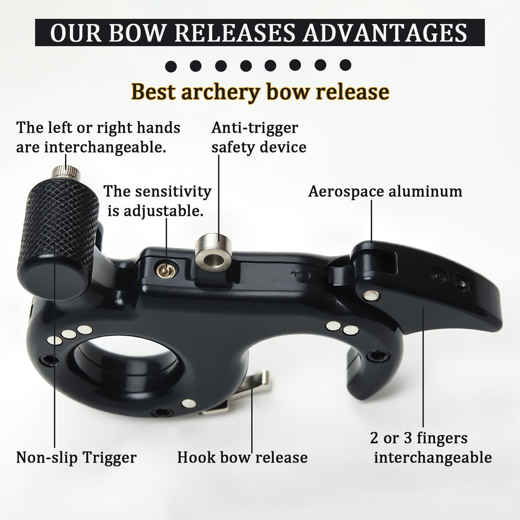 sntxmy Bow Release for Compound Bow, Archery Release Aids, Compound Bow Trigger Release, Button Thumb Release. (2 or 3 Finger Bow Release, Black)