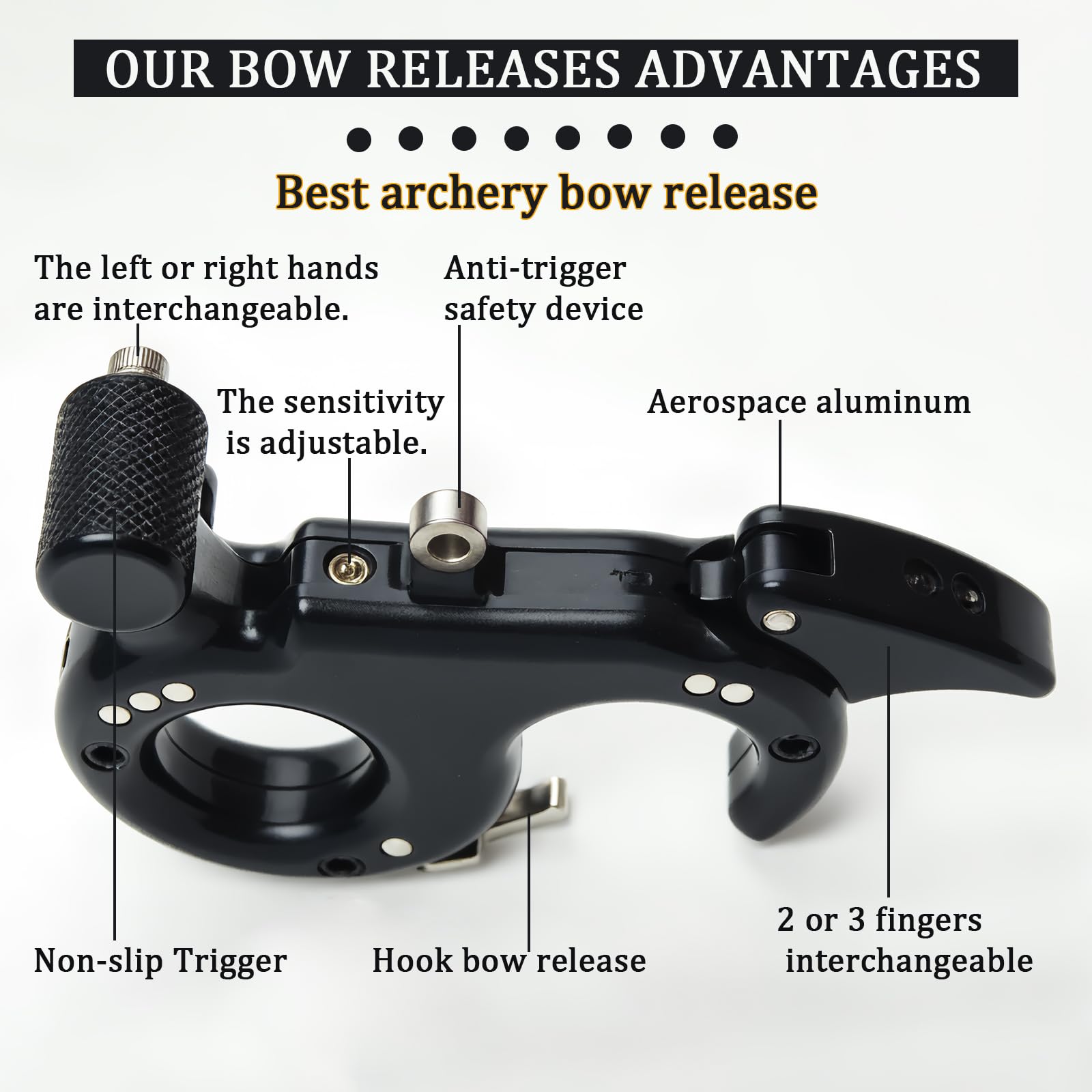 sntxmy Bow Release for Compound Bow, Archery Release Aids, Compound Bow Trigger Release, Button Thumb Release. (2 or 3 Finger Bow Release, Black)