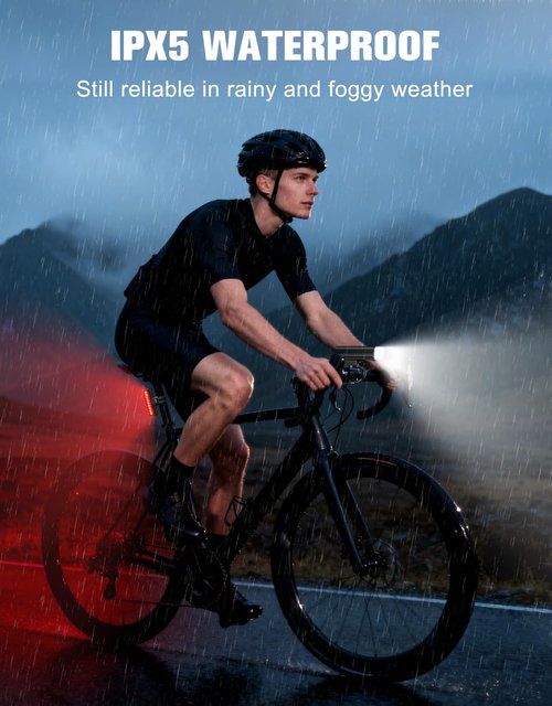 WOCBUY Bike Lights, 1200 Lumen USB Rechargeable LED Bike Light Set, Super Bright Bicycle Lights Front & Back Tail Light, Aluminum Alloy Cycling Bike Flashlight Torch, 5 Light Modes, IPX5 Waterproof