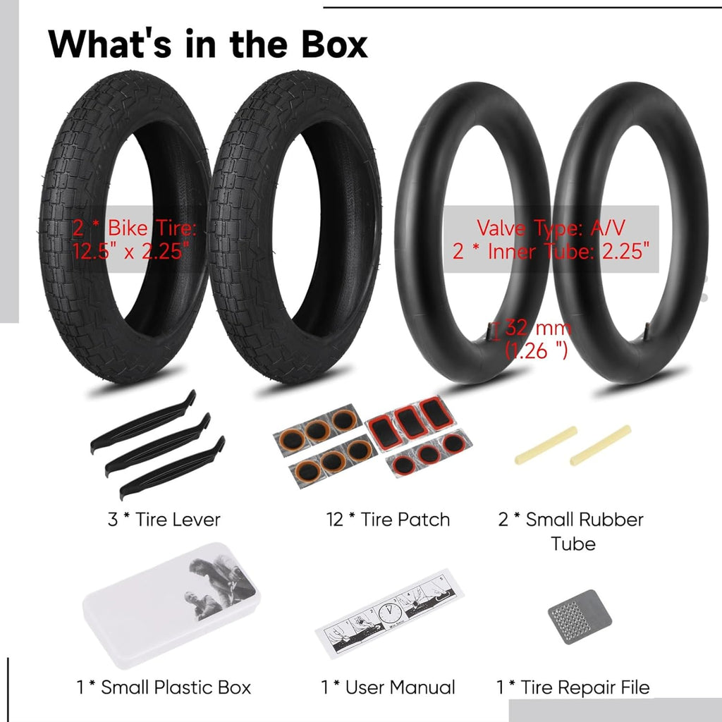 Yeesport 12.5" Kid Bike Tires - Heavy Duty 12.5x2.25 Inner Tubes with Repair Kit | Schrader Valve