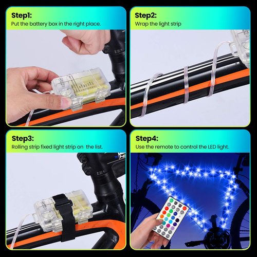 GOSLMYY Bike Frame Light, LED RGB Waterproof Remote Control 16 Color Change Ultra Bright Bicycle Lights Keeps Your Ride Fun and Safe at Night Gifts