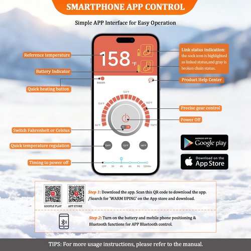 CAMULAND Heated Socks with Smart App Control & 10000mAh Battery (Size M)