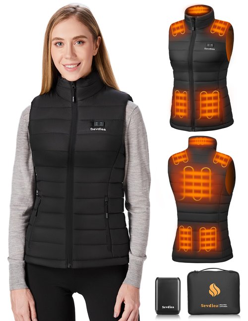 Sevdiea Heated Vest for Women with 16000mAh 7.4V Battery Pack Included，Warming Women's Heated Vest Electric Rechargeable-Black-L