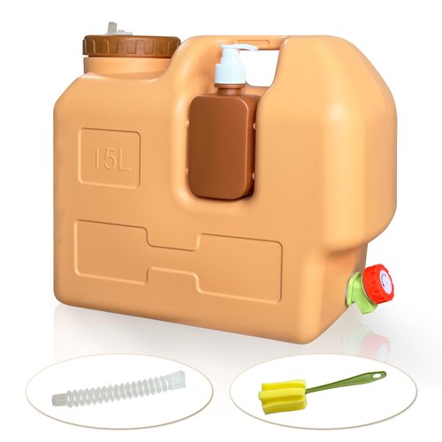 UXPEYIC 4 Gallon Water Container with Spigot, Portable Water Jug with Hand Sanitizer Bottle, No Leakage Camping Bucket, BPA Free Emergency Water Storage Tank for Camping, Outdoor Hiking, Picnic