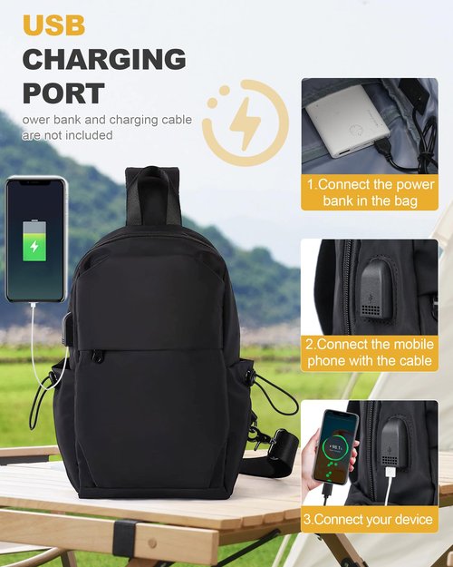 SEAFEW Large Black Sling Bag for Men and Women - Sport Crossbody Backpack for Pickleball, Tennis, Racketball