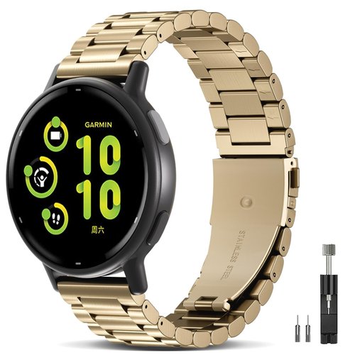 EverAct Compatible with Garmin Forerunner 165 Band/Forerunner 55/245/645/570-42mm, 20mm Stainless Steel Metal Strap Replacement Wristband for Vivoactive 6/5/3/3 Music/Venu Sq 2