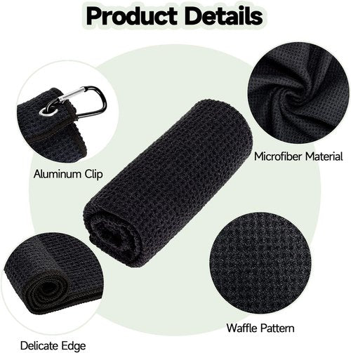 VIVIDLY 3 Pack Golf Towels (16" X 16"), Microfiber Waffle Pattern Golf Towel with Carabiner Clip, Suitable for Men's Golf Gifts (White)
