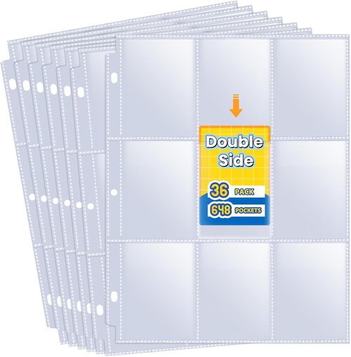 Fabmaker 648 Pockets Trading Card Sleeves - Durable Double-Sided Binder Sheets for MTG & Baseball
