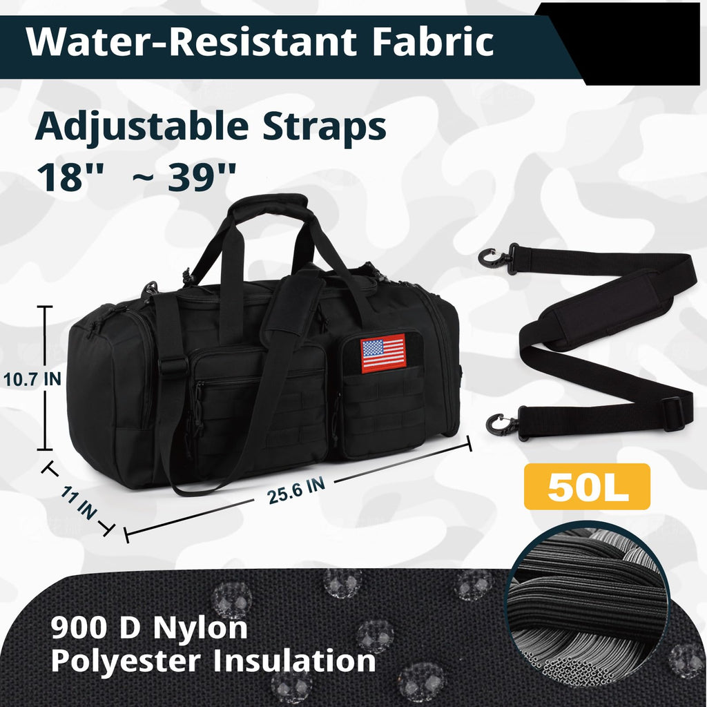 Tactical Gym Bag for Men，50L Large 3 in 1 Sports Duffle Bag with Shoes Compartment for Travel,Water Resistant Travel Backpack Weekender Overnight Bag with Wet Pocket for Women