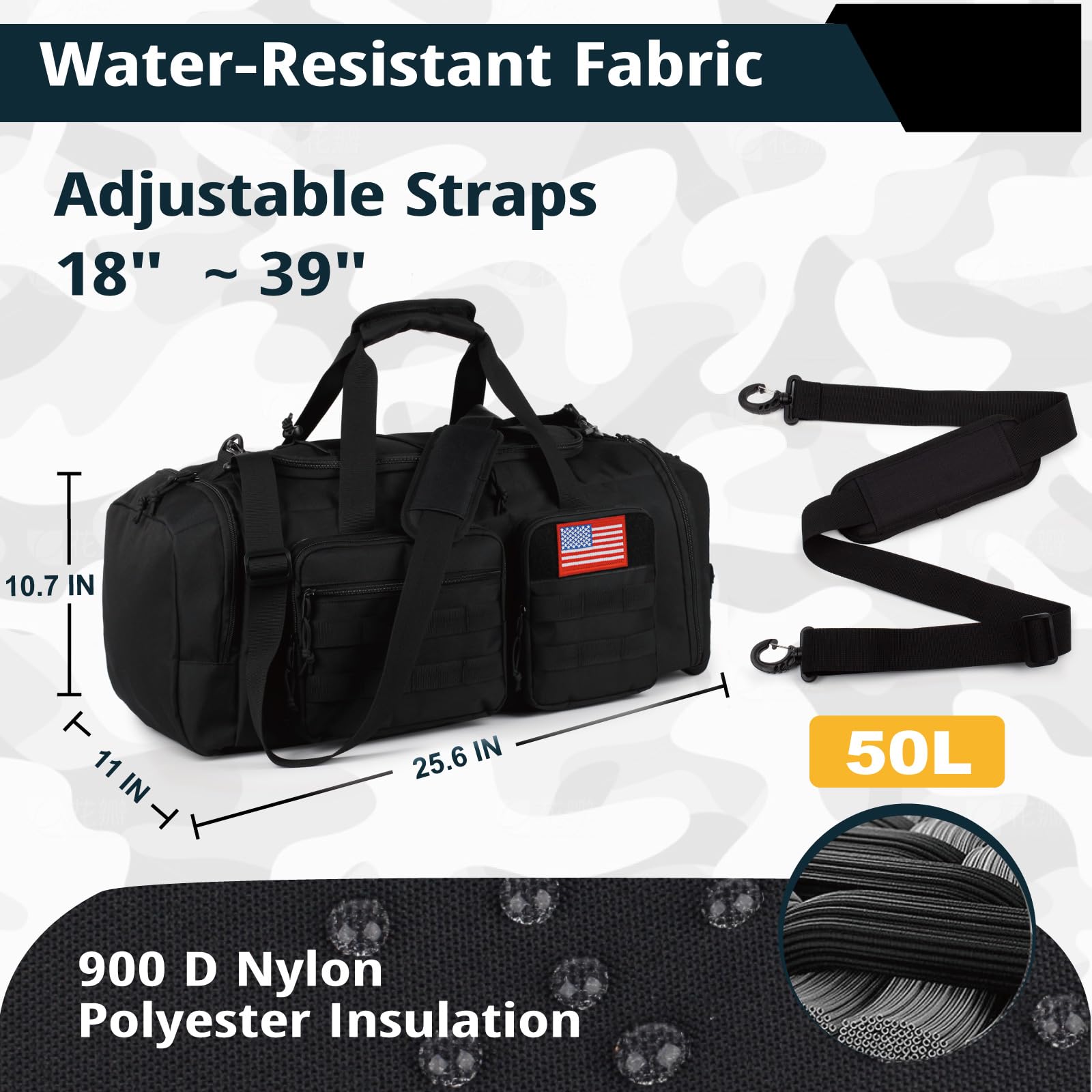 Tactical Gym Bag for Men，50L Large 3 in 1 Sports Duffle Bag with Shoes Compartment for Travel,Water Resistant Travel Backpack Weekender Overnight Bag with Wet Pocket for Women
