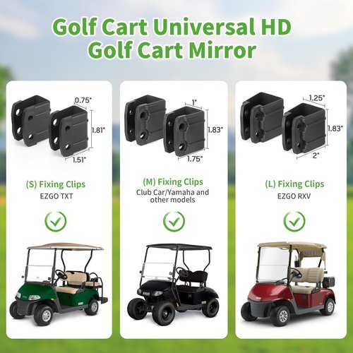 10L0L Universal Golf Cart Mirrors - HD Glass, Ultra-Wide View Back & Side Mirrors - No Drilling, Foldable - Compatible with Yamaha, Club Car, EZGO