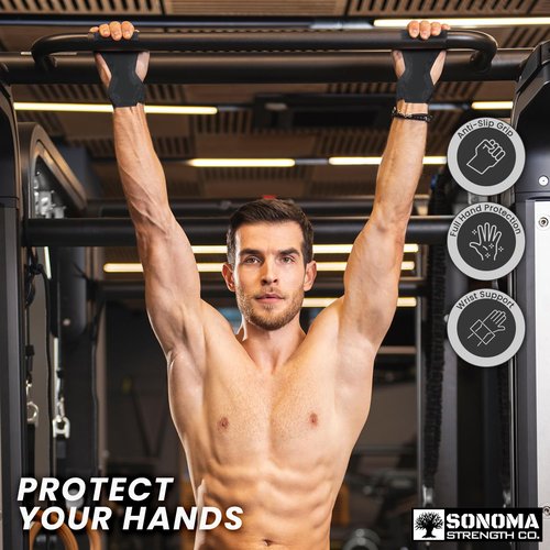 Sonoma Strength Co Weight Lifting Grips Heavy Duty Gloves Alternative Wrist Strap with Padded Wrist Support & Maximum Grip - Gym Straps for Weightlifting, Powerlifting, Deadlift, Crossfit, Pullup Grip
